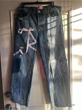 Revice Blue Distressed Jeans with Ribbon Detail